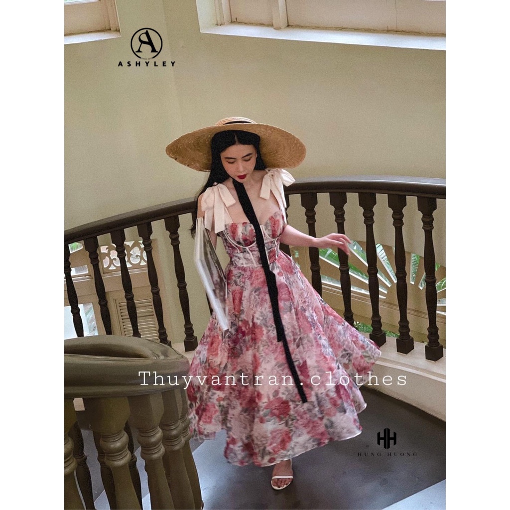 VÁY MAXI TƠ HOA CÚP NGỰC COSET HAI DÂY NƠ BUỘC NƠ VAI SIÊU HOT