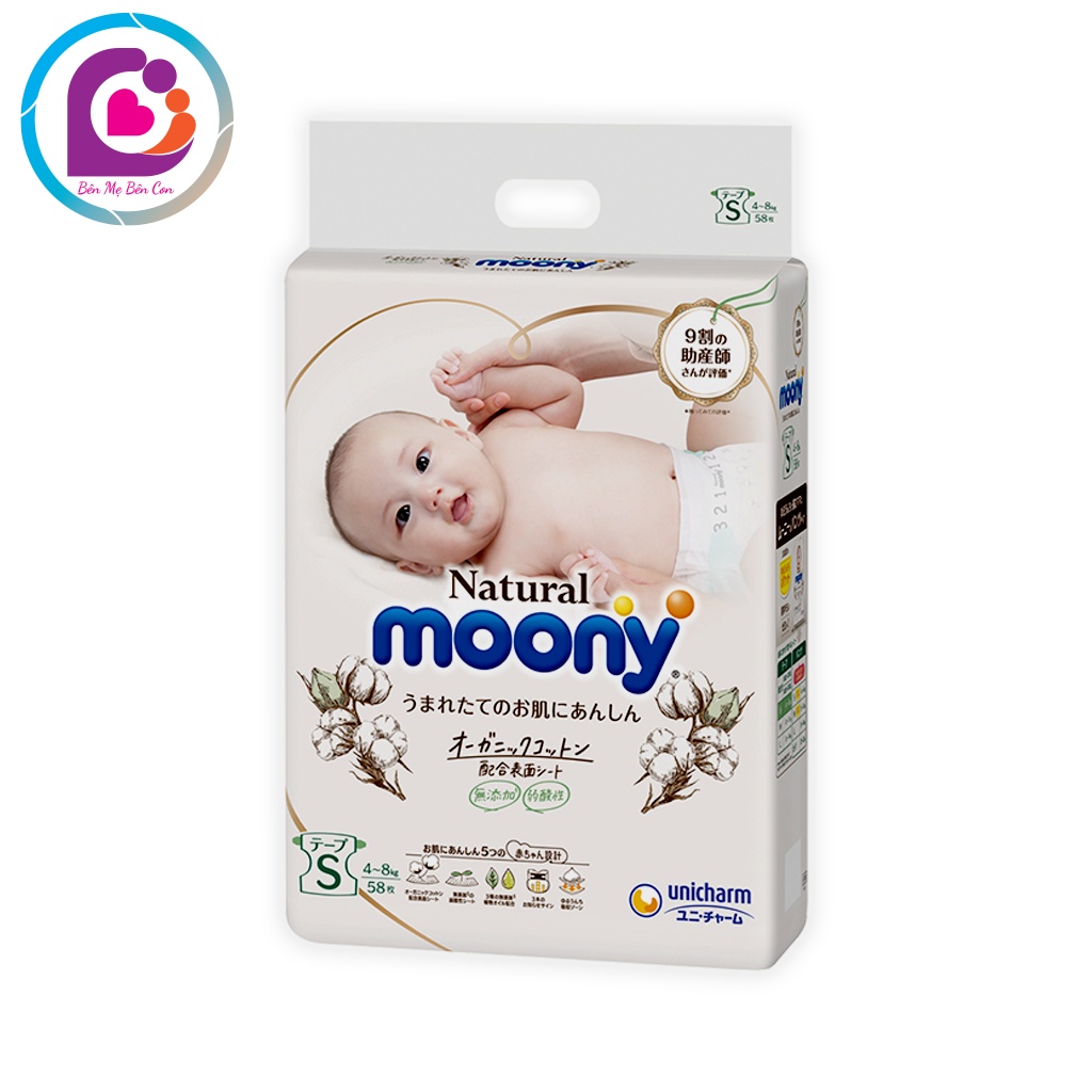 Bỉm Moony Natural/ bỉm dán Moony Natural đủ size NB63/S58/L38