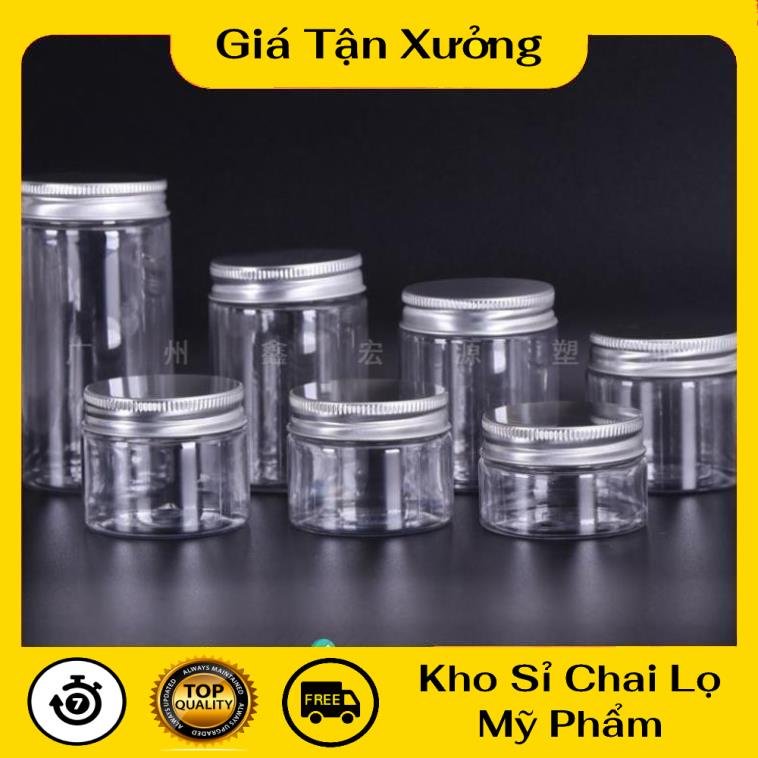 Hủ Đựng Kem ❤ TRÙM SỈ ❤ Hũ nhựa pet Trong Nắp Nhôm 50g 100g 200g 250g 500g đựng mỹ phẩm, thực phẩm, đồ khô, ngũ cốc