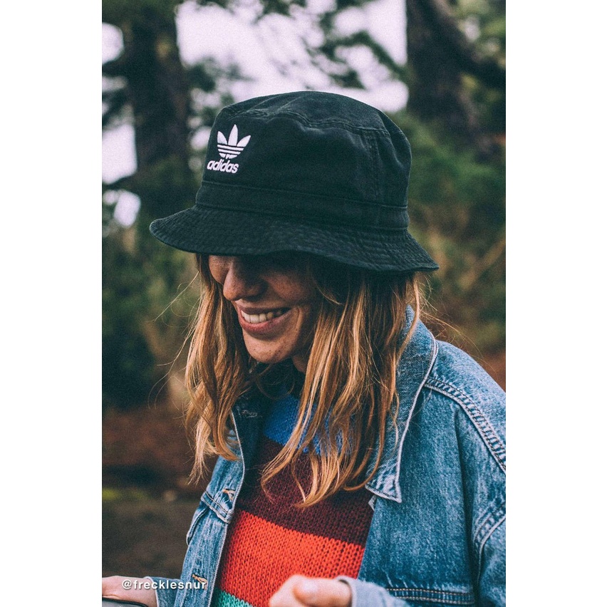 [HÀNG XUẤT XỊN] Mũ / nón Bucket das đen gân H22 ADICOLOR BUCKET HAT WASHED BLACK CL5193