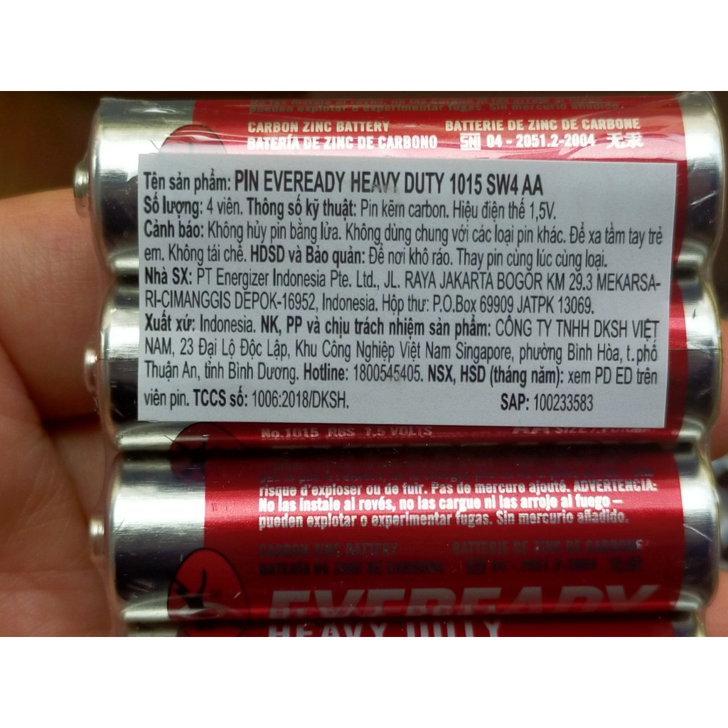 Hộp Pin AA 1,5V  ENERGIZER EVEREADY heavy duty 1015 - Hàng Chính Hãng