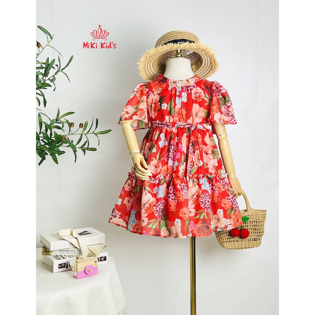 Váy Bé gái hoa Hồng , Đầm công chúa vải tơ hoa lót cotton mềm , Trang 25 Kids - K154