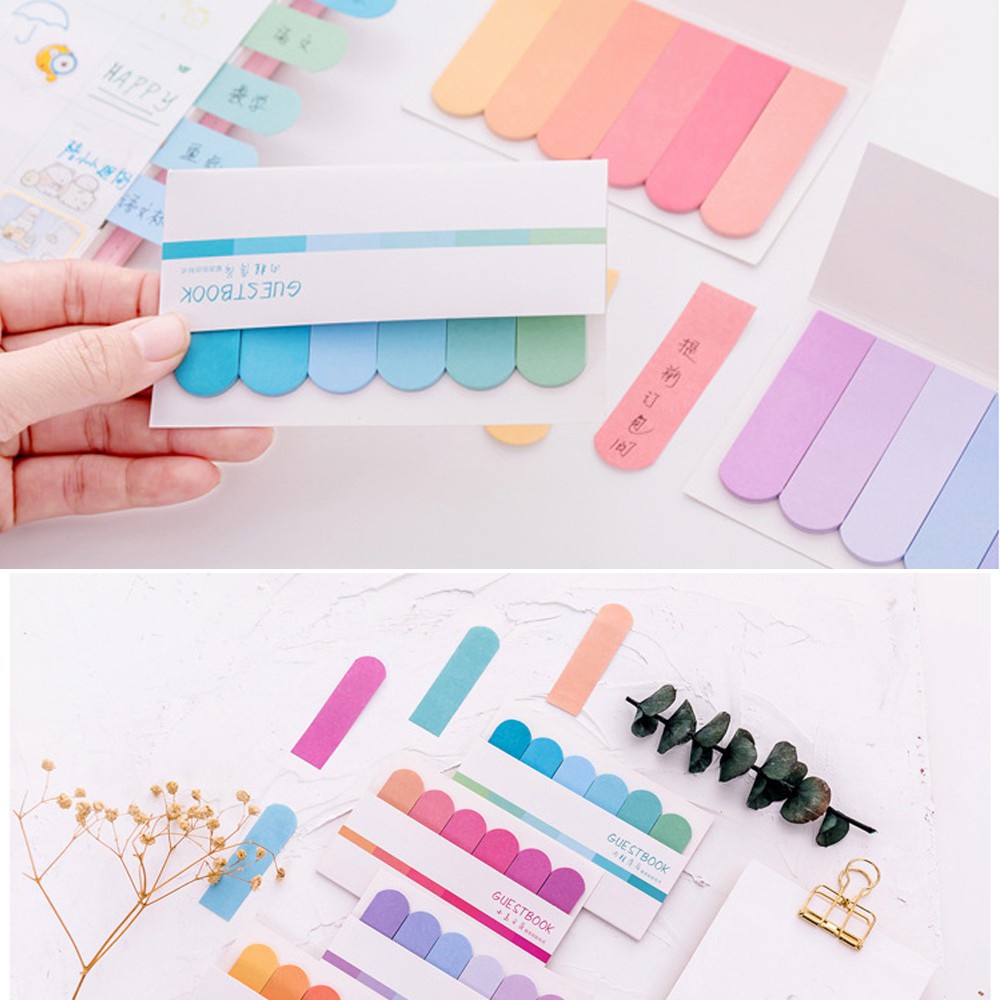 JUNE 120 sheets Novelty Sticky Notes Fashion Paster Sticker Memo Pad Tab Strip Gradual change Colors Cute DIY Office Supplies Label Index Flags