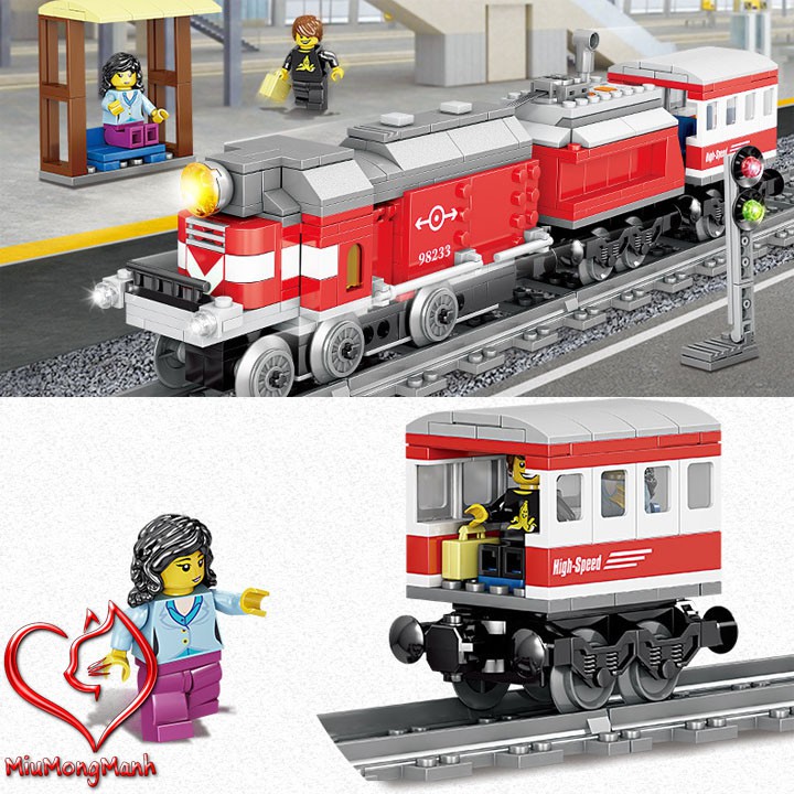 Đoàn Tàu Đỏ 371 Chi Tiết Chạy Pin Cực Đẹp City Đồ Chơi Lắp Ráp Xếp Hình Lego Kazi MOC DIY