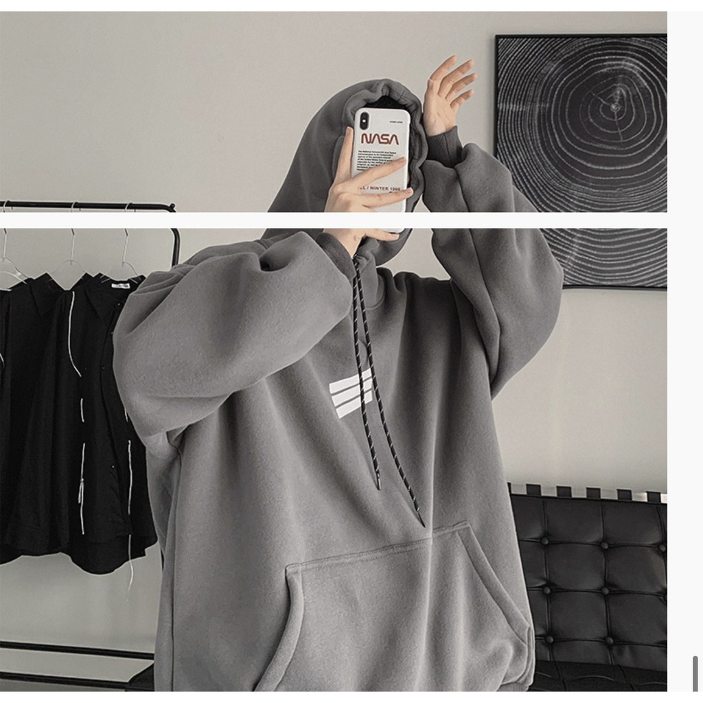 Áo hoodie nỉ bông siêu dày in hình họa tiết ba sọc nam nữ mặc đều đẹp