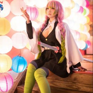 [ Kimetsu no yaiba ] Full set đồ cosplay nhân vật luyến trụ Kanroji Mitsuri (ảnh thật )