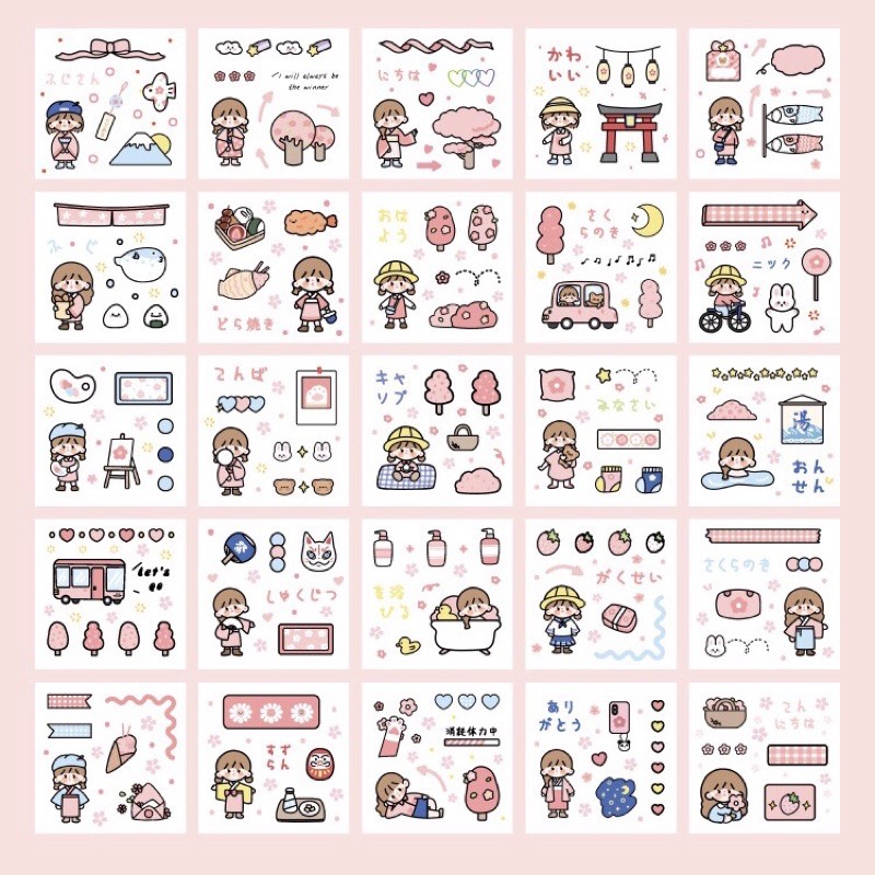 1 tấm sticker cute dán trang trí chủ đề Mùa Anh Đào nở rộ