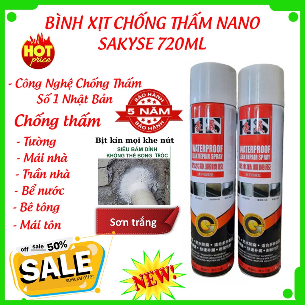 Bình Xịt Chống Thấm SAKYSE 720ml Sơn Bọt Epoxy Chống thấm Dột sàn tường mái nhà khe nứt bể cá
