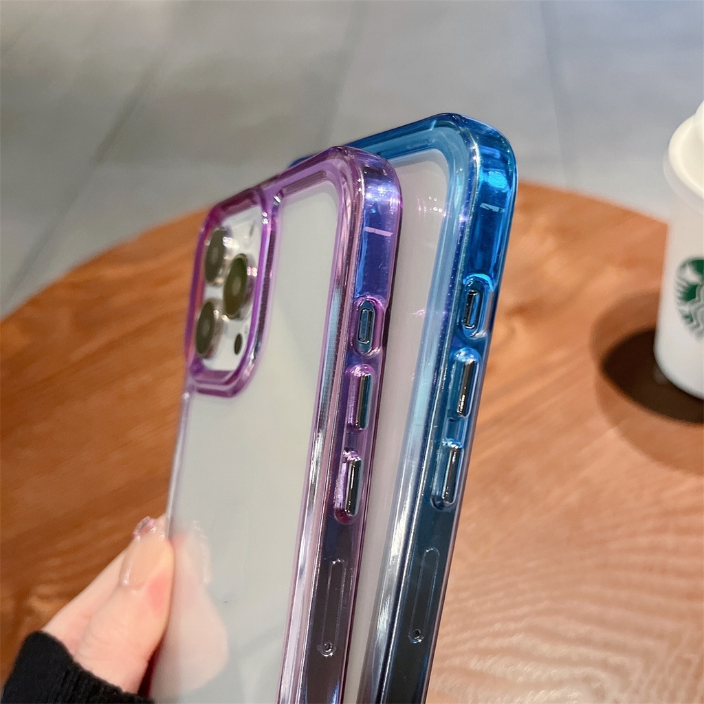 Ốp Điện Thoại Acrylic Cứng Viền TPU Mềm Chống Sốc Màu Gradient Cầu Vồng Sang Trọng Cho iPhone 13 14 12 11 Pro Max