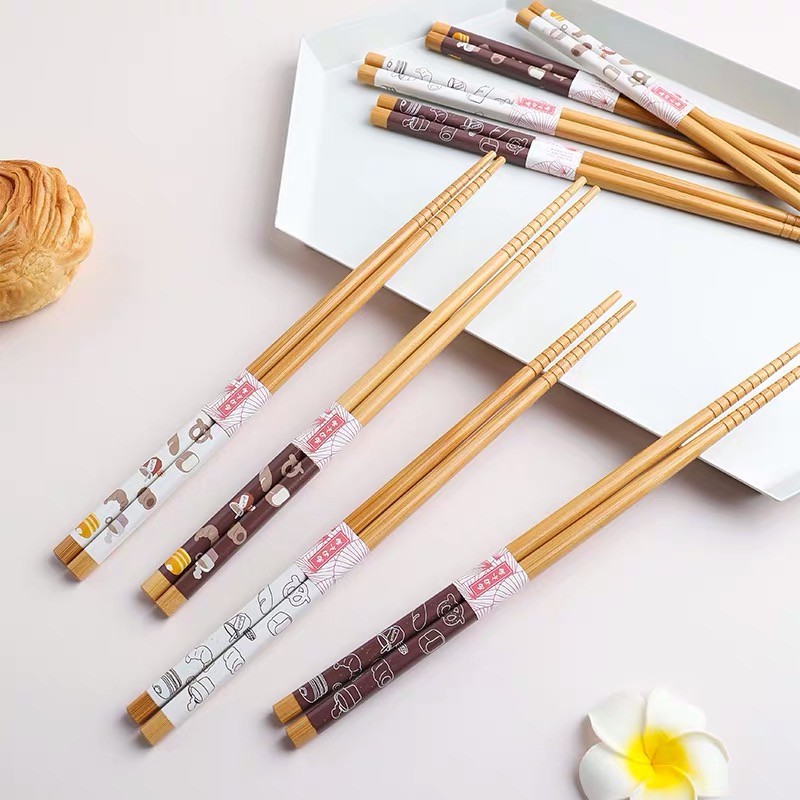 Bộ đũa tre in họa tiết nhiều mẫu  - set 8 đôi