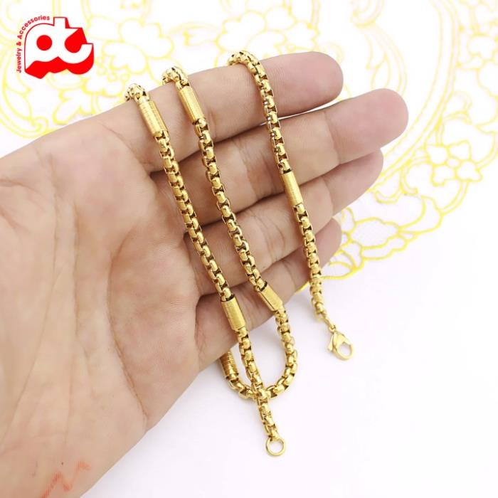 Dây chuyền nam cao cấp thời trang đẹp titan kiểu bọc khoanh chạm họa tiết tròn PT JEWELRY kích cỡ 4mm PTDCNA164