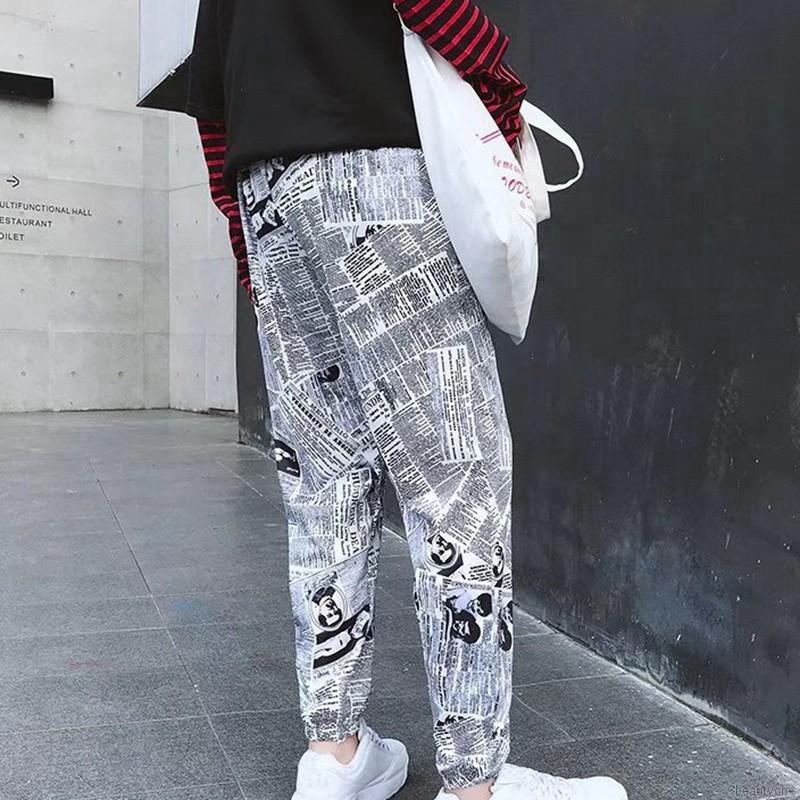 Quần dài lưng thun rút dây họa tiết báo chí phong cách Hàn Quốc cho nữ | BigBuy360 - bigbuy360.vn