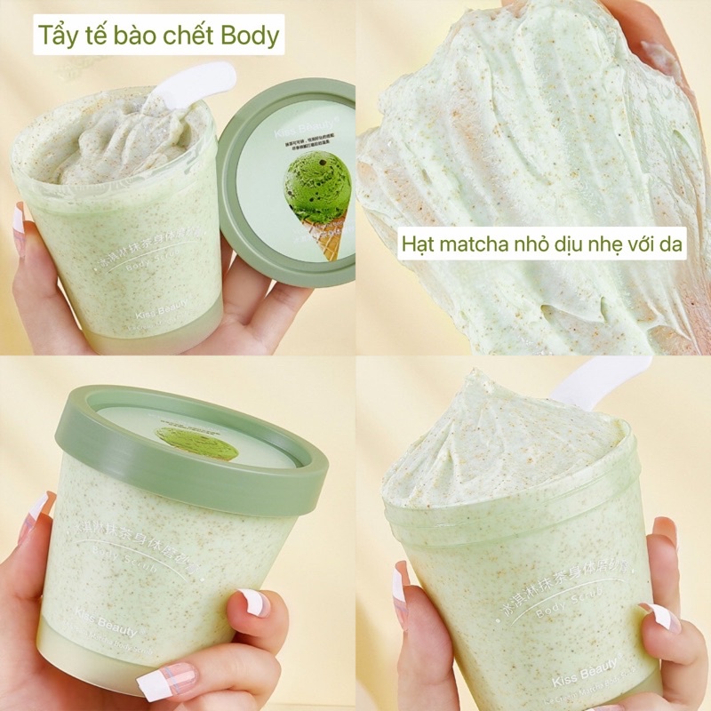 Kem Tẩy Da Chết Matcha Body Kiss Beauty Body Scrub Sena Beauty, Trắng Da Mịn Màn  200G