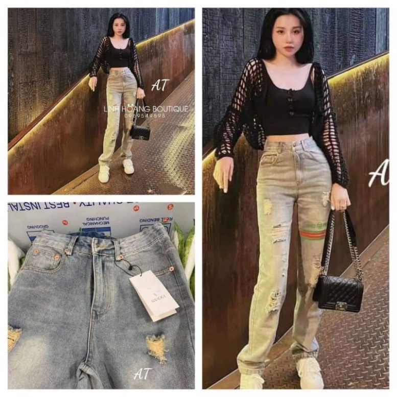 Quần jeans rách chữ đùi hàng QCL1