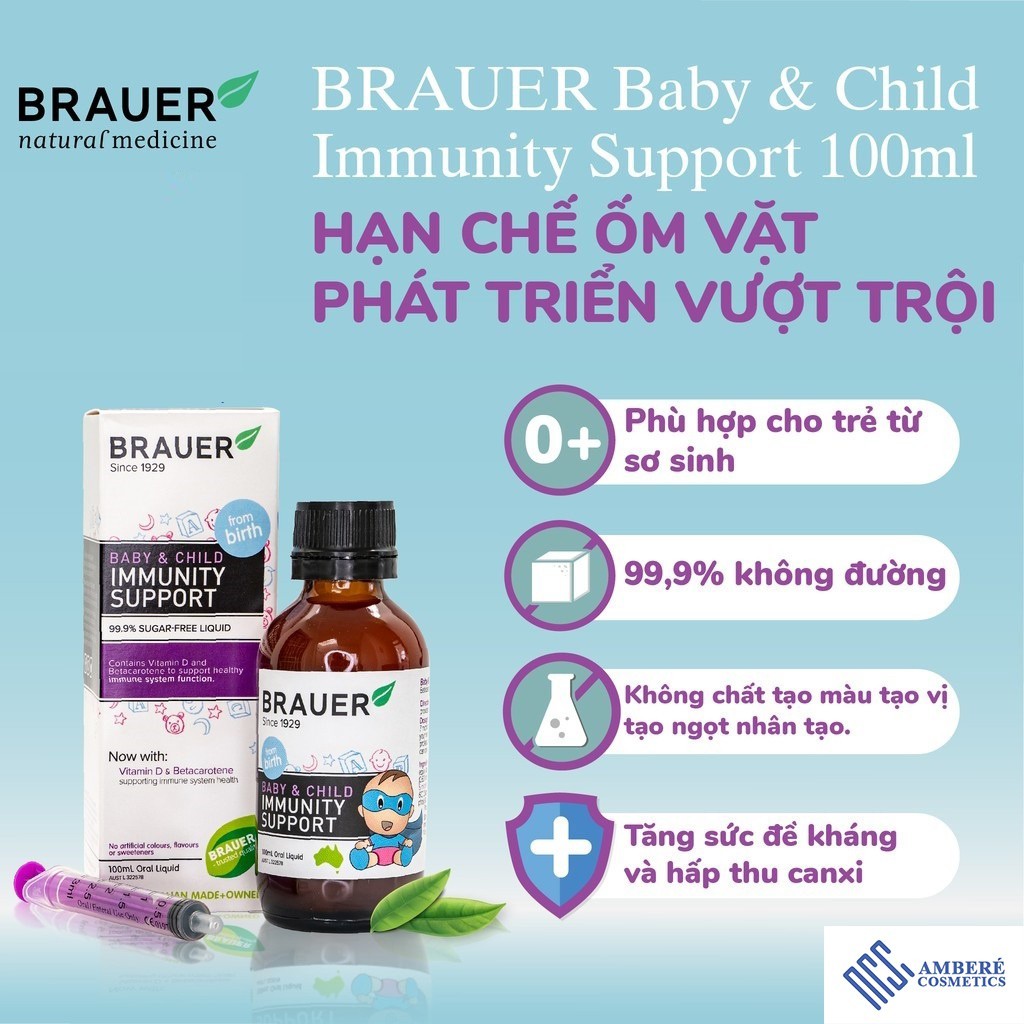 Tăng sức đề kháng cho bé Brauer Immunity Support hỗ trợ Tăng cường Hệ miễn dịch dạng siro 100ML