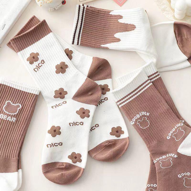 Vớ cotton Thuần Khiết Họa Tiết Gấu Hoạt Hình Phong Cách Harajuku Nhật Bản Phù Hợp Mùa Thu Đông Dành Cho Bạn Nữ