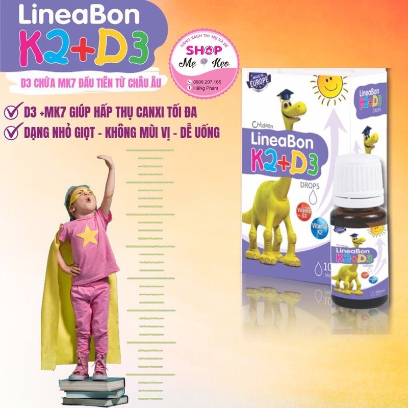 [Mua 2 Tặng quà] LineaBon K2+D3 - Bổ sung vitamin K2, D3. Tăng cường hấp thu canxi tối đa cho bé phát triển toàn diện