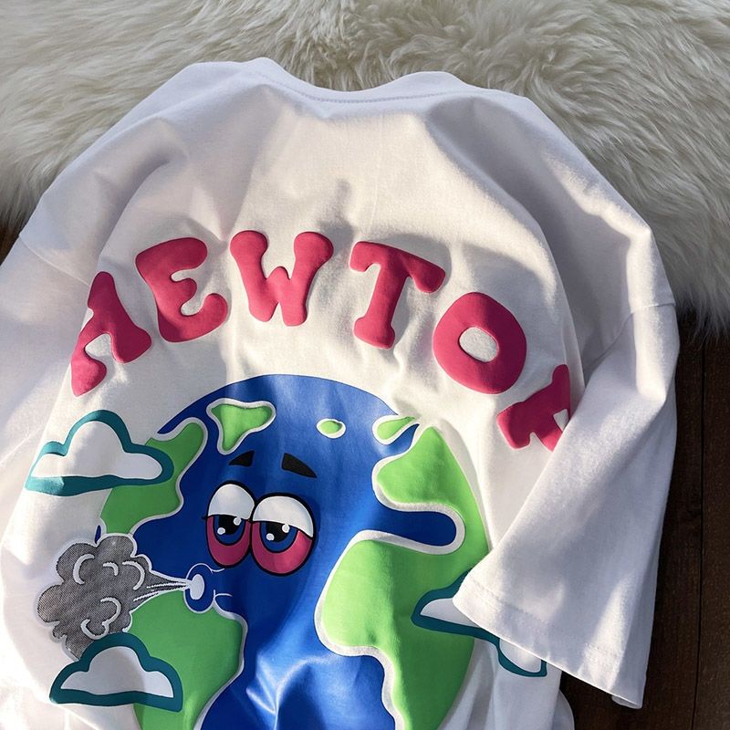 Áo Thun COZOK Tay Ngắn Dáng Rộng In Họa Tiết Thời Trang Retro Hong Kong