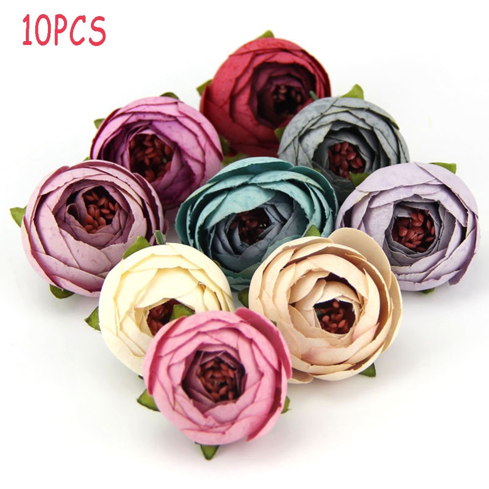 10 đầu hoa hồng giả có nhiều màu sắc lựa chọn chất liệu vải lụa đường kính 4cm