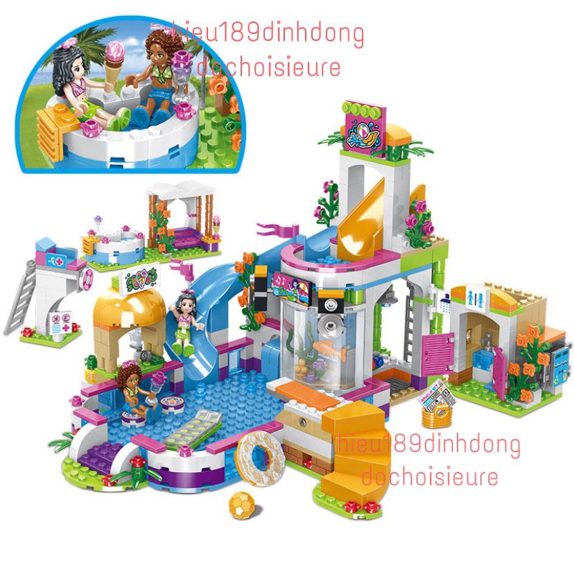 Lắp ráp xếp hình NOT Lego Friends 41313 Lepin 01013, Bela 10611 : bể bơi mùa hè Hồ Trái Tim 593 mảnh