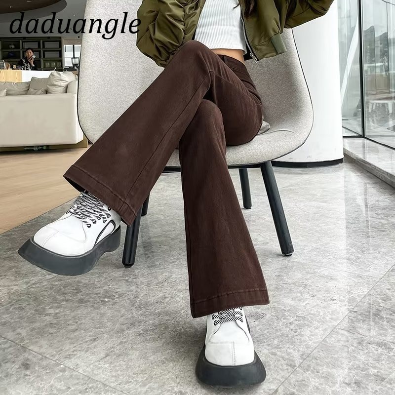 Daduhey Quần jean ống loe lưng cao phong cách Hàn Quốc thời trang có size plus cho nữ