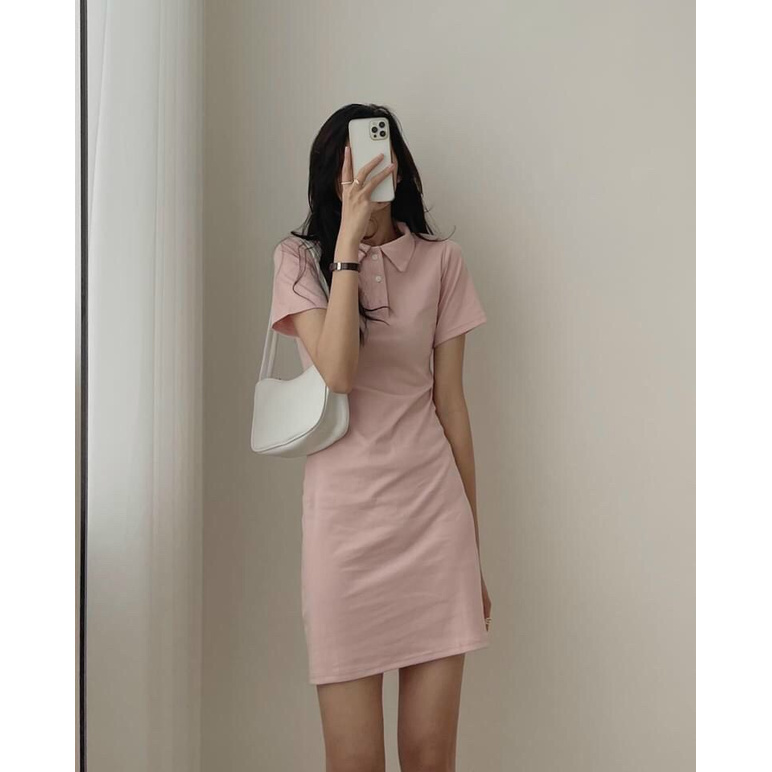 [SIÊU HOT] Váy Polo Trơn  Nữ  Đầm Cổ Sơ Mi Dáng Ôm Body, Thun Cộc Tay Màu ĐEN | HỒNG | XÁM Ulzzang
