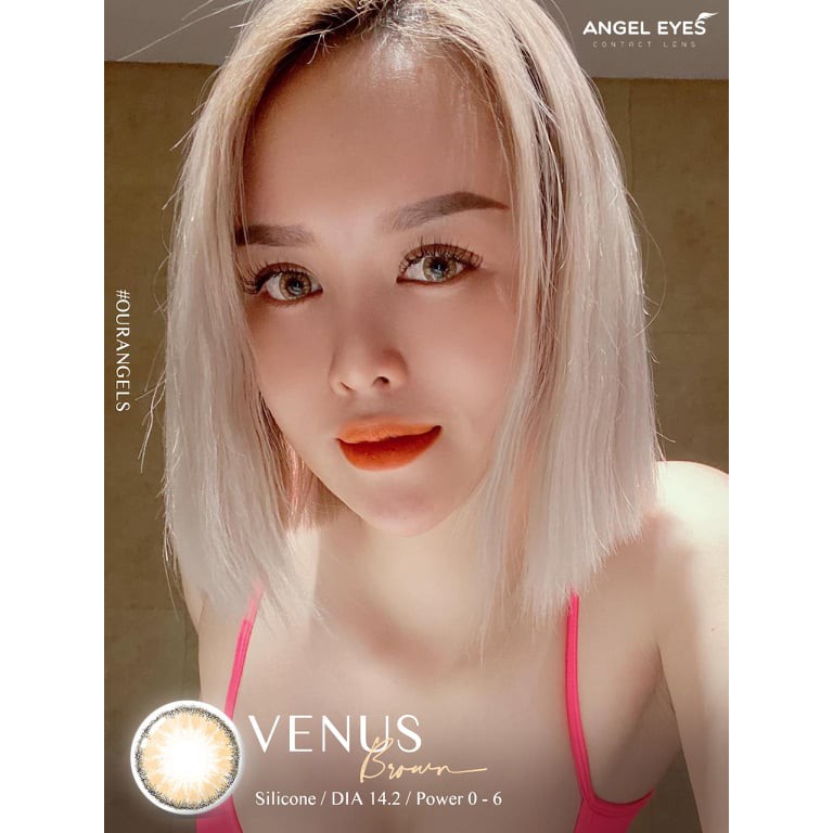 [BÁN CHẠY] Kính áp tròng Angel Eyes VENUS - Lens nâu tây chất liệu Silicone Hydrogel - Đường kính 14.2 - Độ cận 0-6