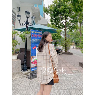 Áo sơ mi dạ kẻ oversize (Ảnh thật)