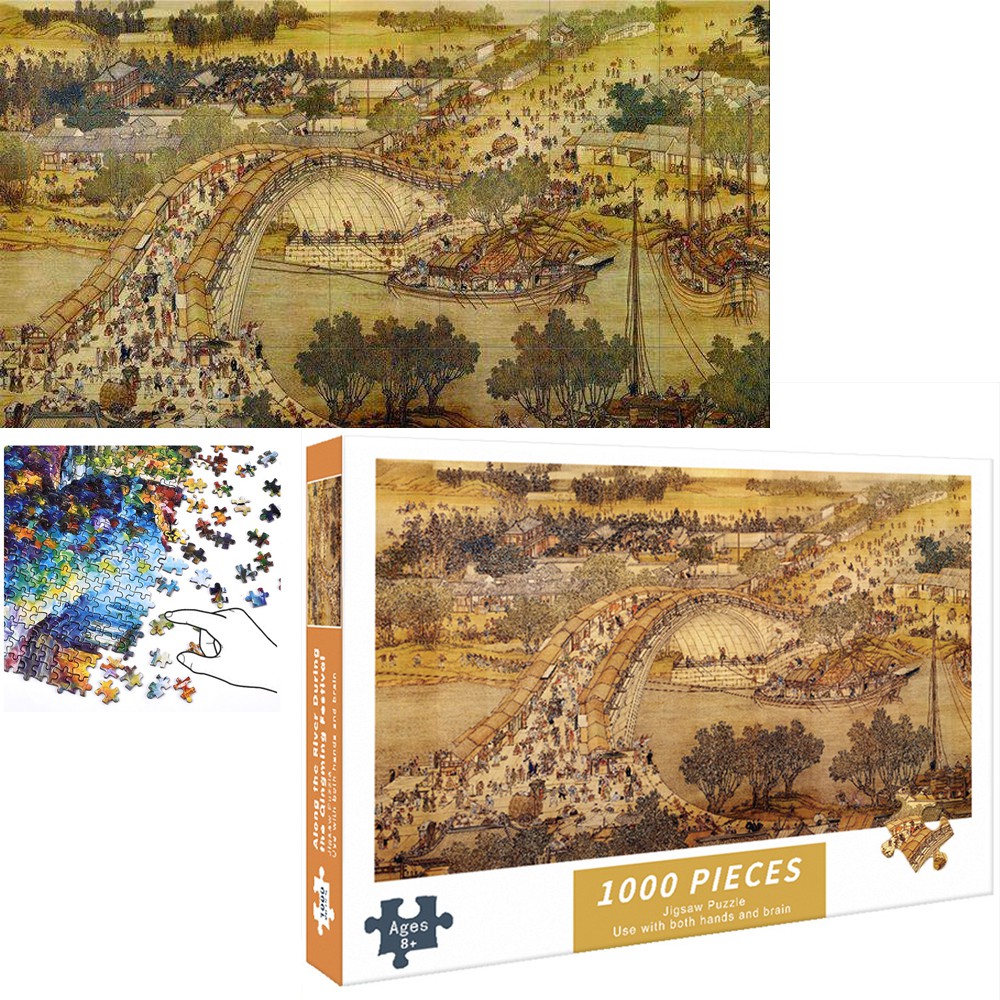 Bộ Tranh Ghép Xếp Hình 1000 Pcs Jigsaw Puzzle Tham Quan Sông Thanh Minh Bản Đẹp Cao Cấp-H30