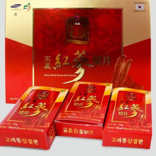 Hồng sâm lát tẩm mật ong, hồng sâm thái lát sambok, hộp nhỏ 20gr