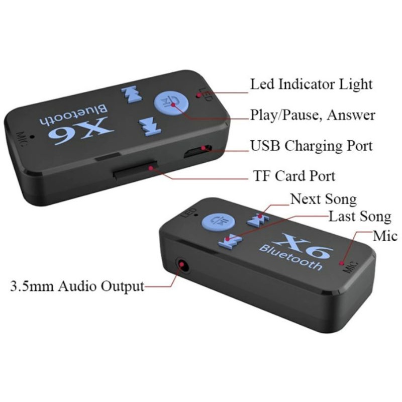Đầu thu phát bluetooth âm thanh x6 hỗ trợ thẻ nhớ có thể sử dụng như máy nghe nhạc.