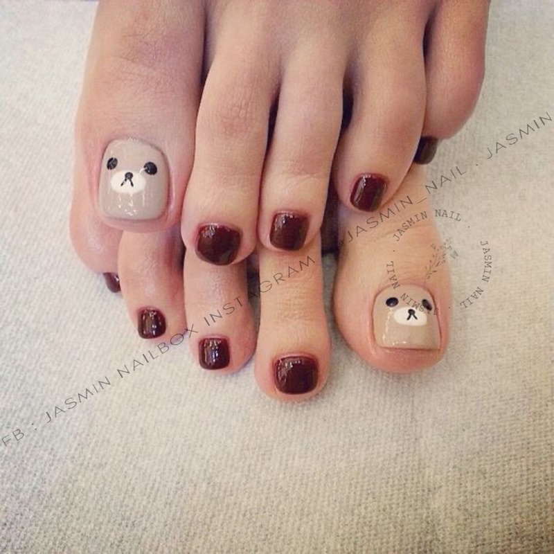 [NAIL BOX] Nailbox móng úp chân thiết kế mẫu vẽ gấu sơn gel bóng đẹp