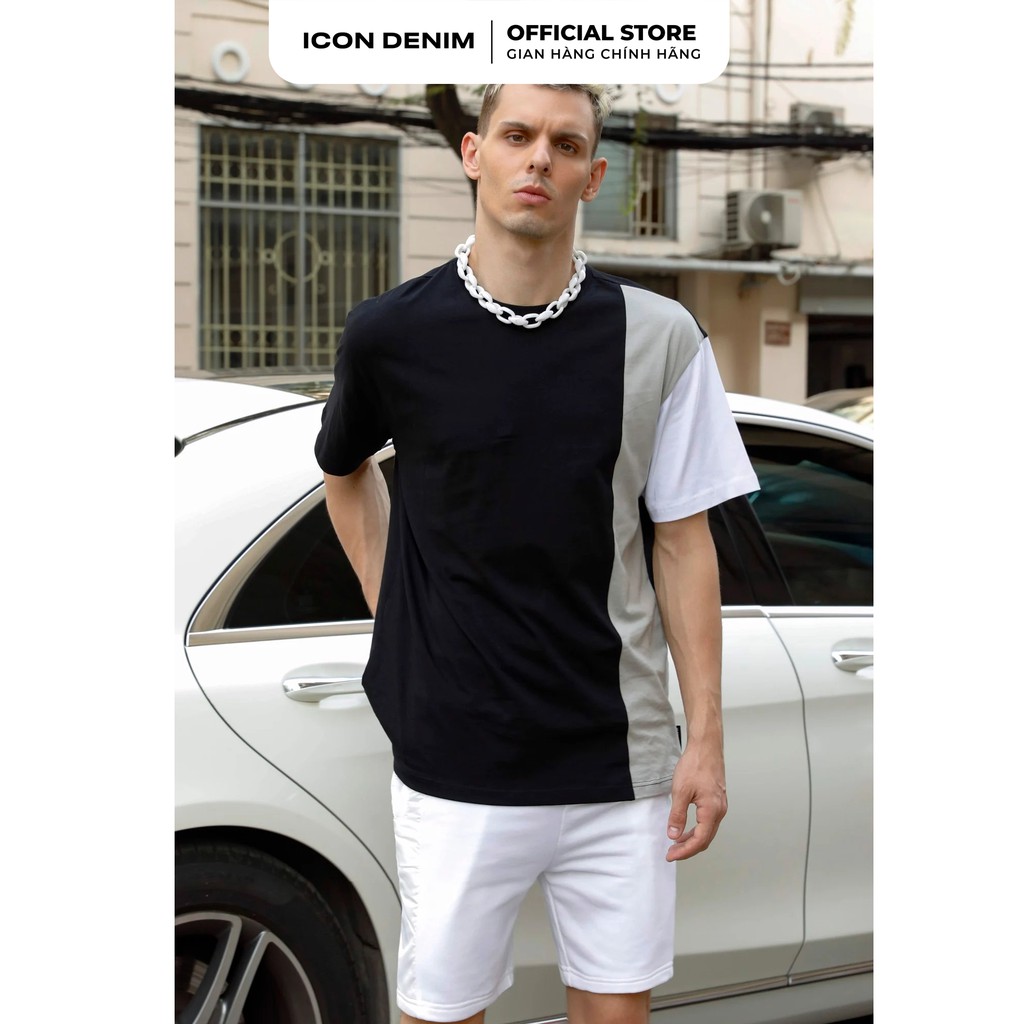 Áo Thun Nam Tay Ngắn ICON DENIM Dáng Oversize Basic Color Block, Chất Liệu Cotton Cao Cấp Thoáng Mát | BigBuy360 - bigbuy360.vn