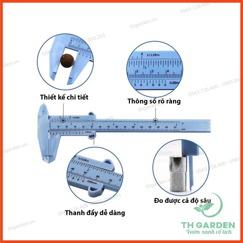 Thước Kẹp Cơ TH Garden 150mm Bằng Nhựa Cao Cấp - Thước Đo Đường Kính - Không Sợ Gỉ