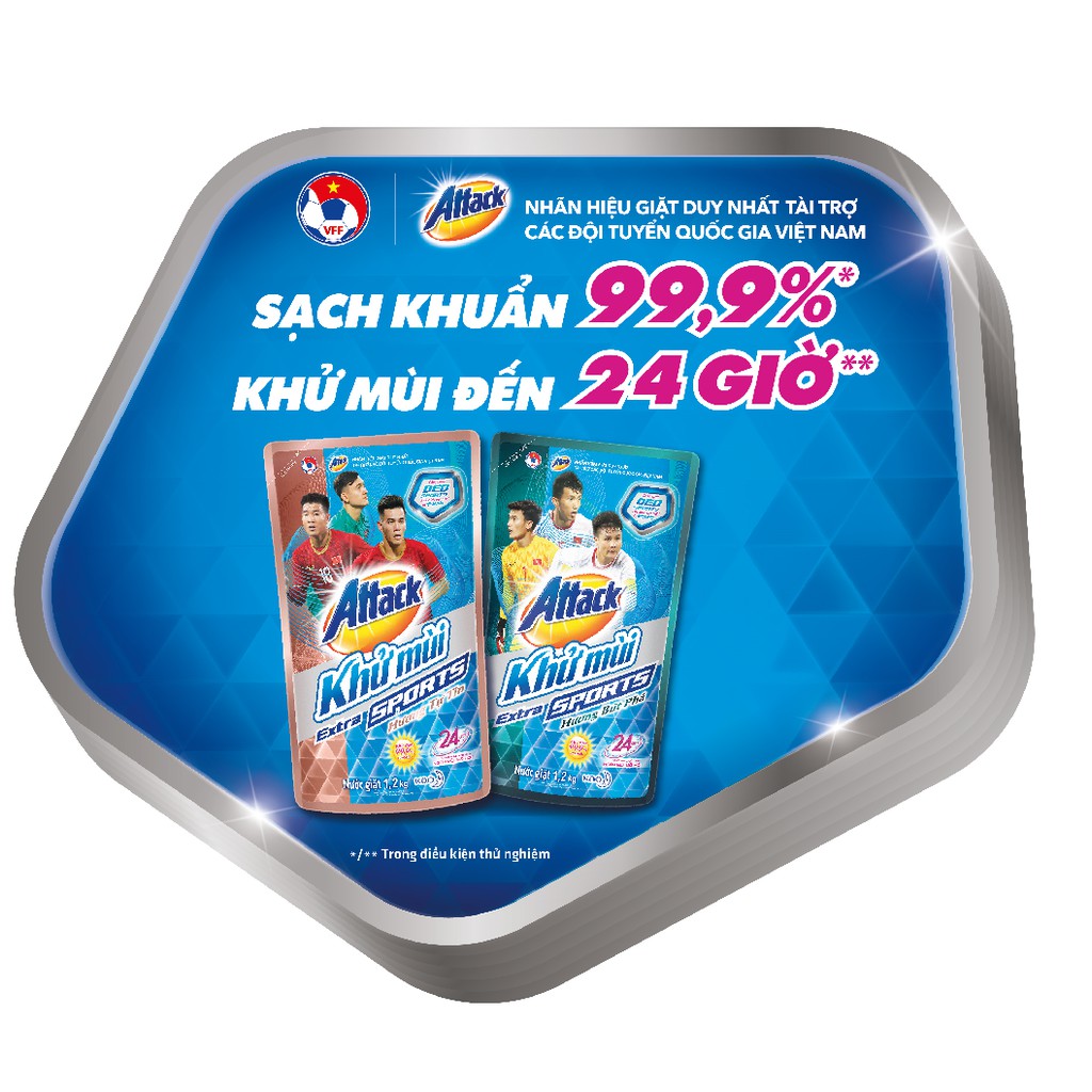 Combo 3 túi nước giặt Attack Khử Mùi Extra Sport Bứt Phá túi 1.2kg