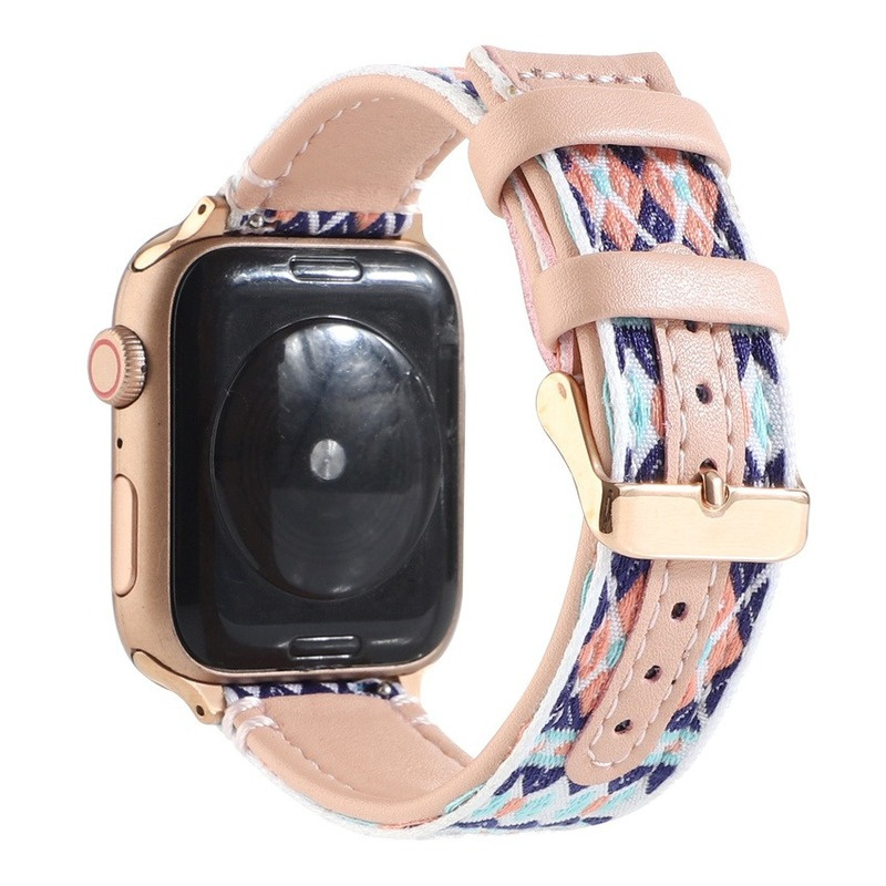 Dây Da Đồng Hồ Đeo Tay In Hoa 38mm 42mm 40mm 44mm Cho Apple Watch Series 6 Se 5 4 3 2 1