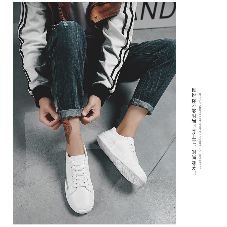 GIẦY SNEAKER DA Kẻ SPORT FASHION ( TRẮNG - GHI XÁM ) Thể Thao Nam phong cách Korea 2018