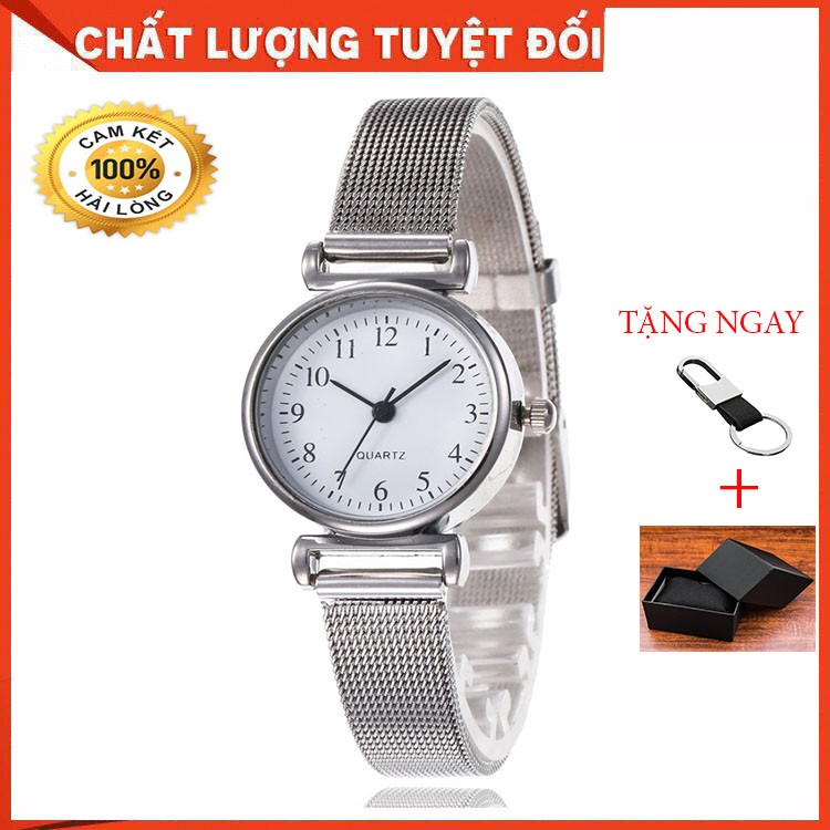 Đồng hồ nữ Quatar máy Nhật mạ vàng dây kim loại chống nước