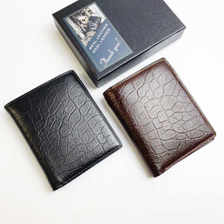 Ví nam da bò vân da voi, Ví đứng nam da thật WS114LEA  - 100% da bò thật, BH 3 năm