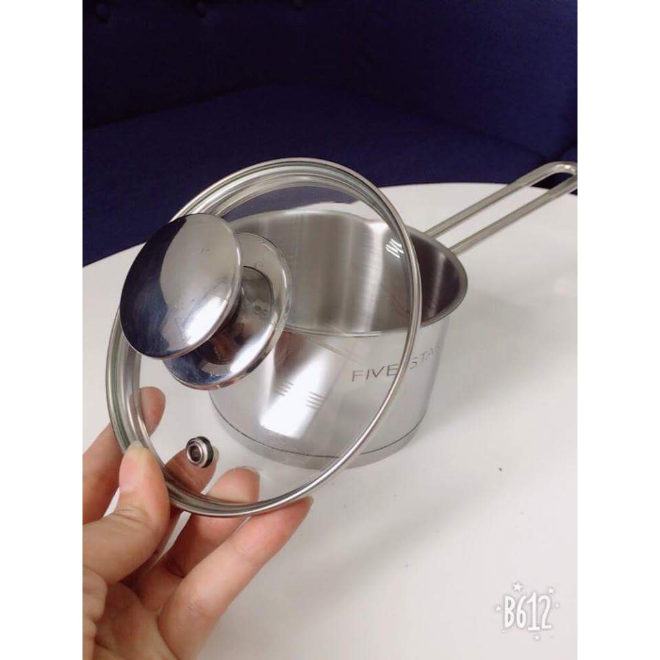 Quánh nấu bột Inox 3 đáy cao cấp 12cm Fivestar nắp kính dùng bếp từ bảo hành 5 năm