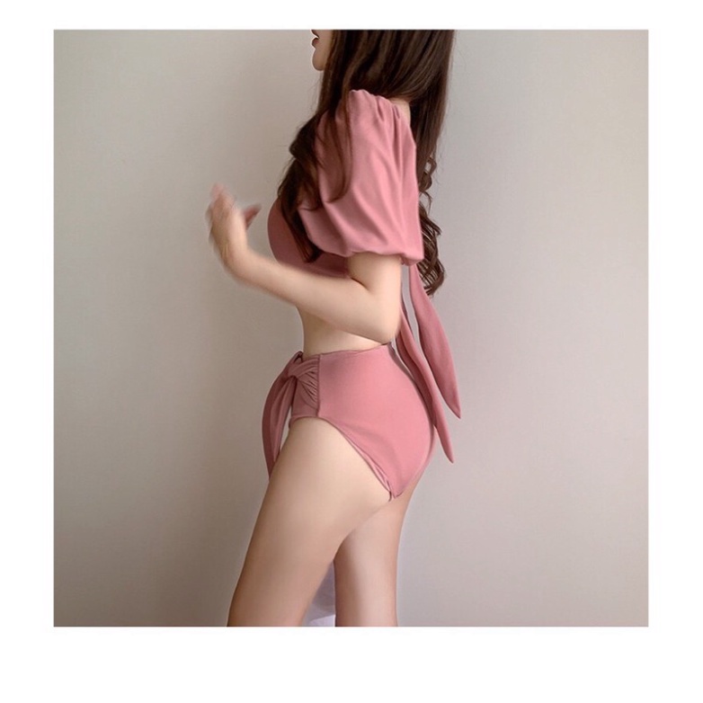 Bikini đi biển nữ 2 hai mảnh LUHAZO đồ đi biển kín đáo Bánh Bèo Tay Bồng Ulzzang 2542 A-6