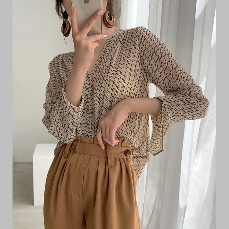 SUXI Áo chiffon nữ dài tay phong cách Hàn Quốc