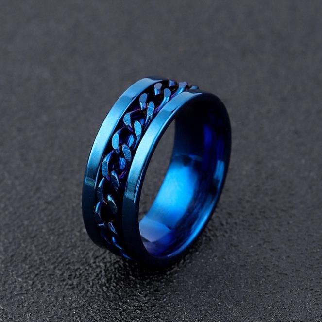 Nhẫn khui bia dây xích xoay unisex nam nữ titan mạ kim loại base vàng đen xanh