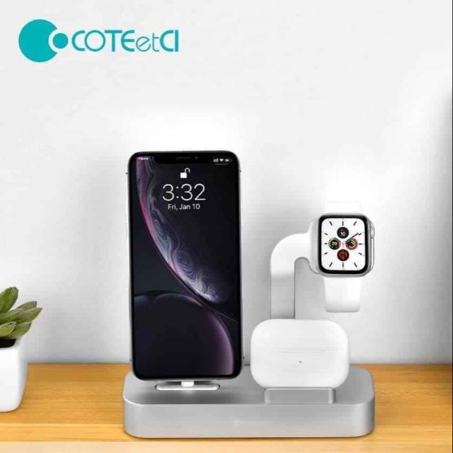 Đế Sạc Coteetci 3 Trong 1 Nhôm Nguyên Khối iPhone/ iWatch/ Airpods Chính Hãng Coteetci - Dock Sạc