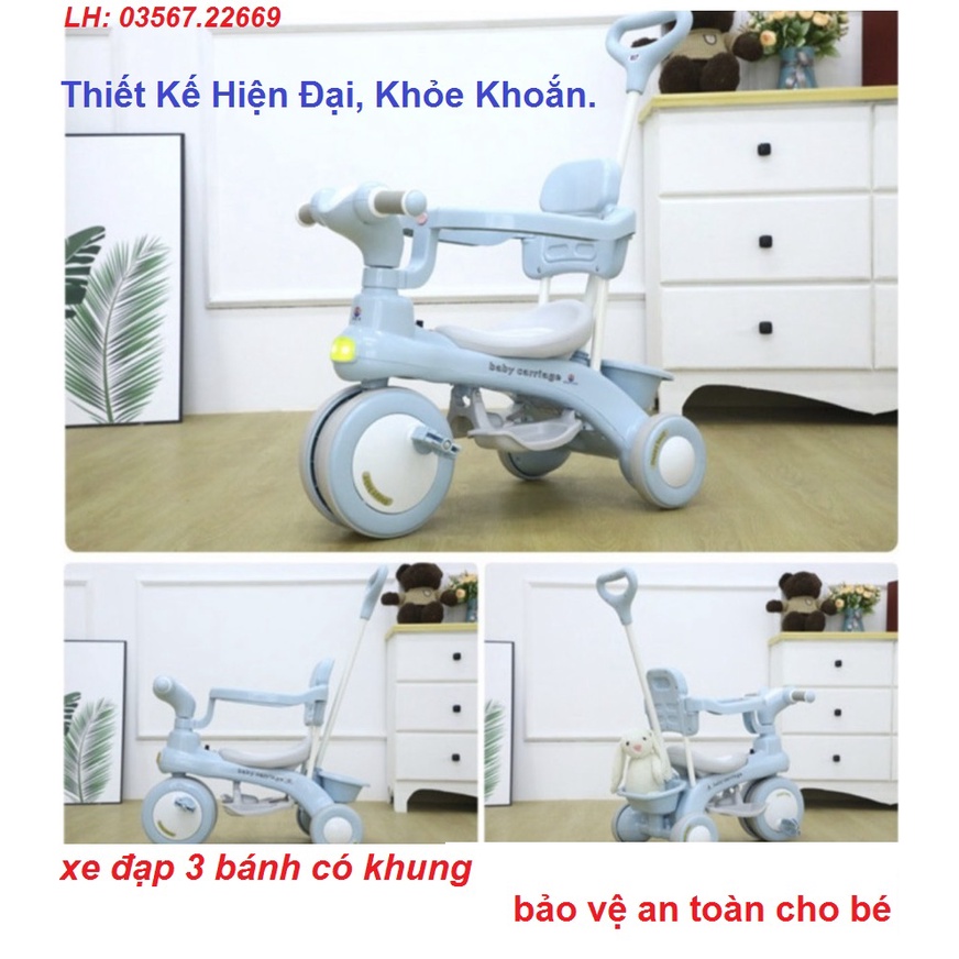 Xe đẩy cho bé kiêm xe chòi chân - Xe đạp 3 bánh có khung bảo vệ an toàn cho bé