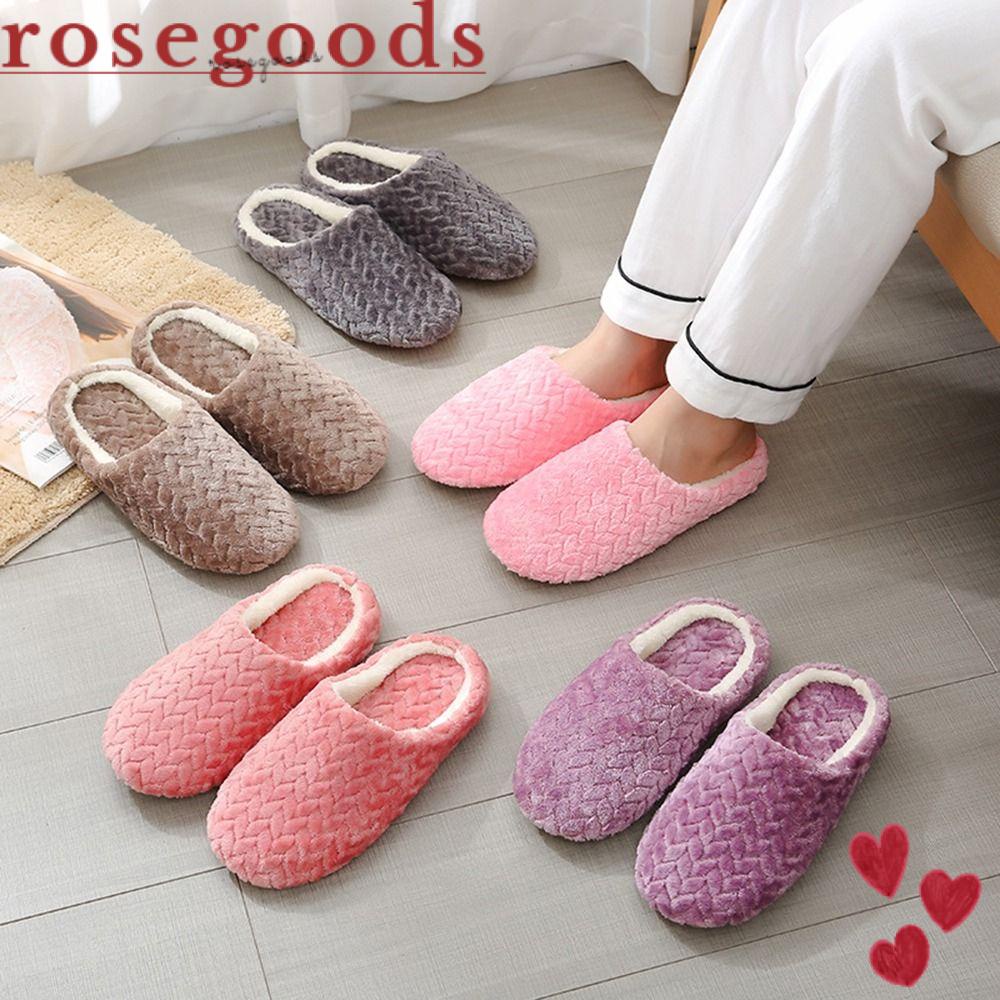 Dép Bông Đi Trong Nhà Mềm Mại Chống Trượt Hình Hoa Hồng Ấm Áp