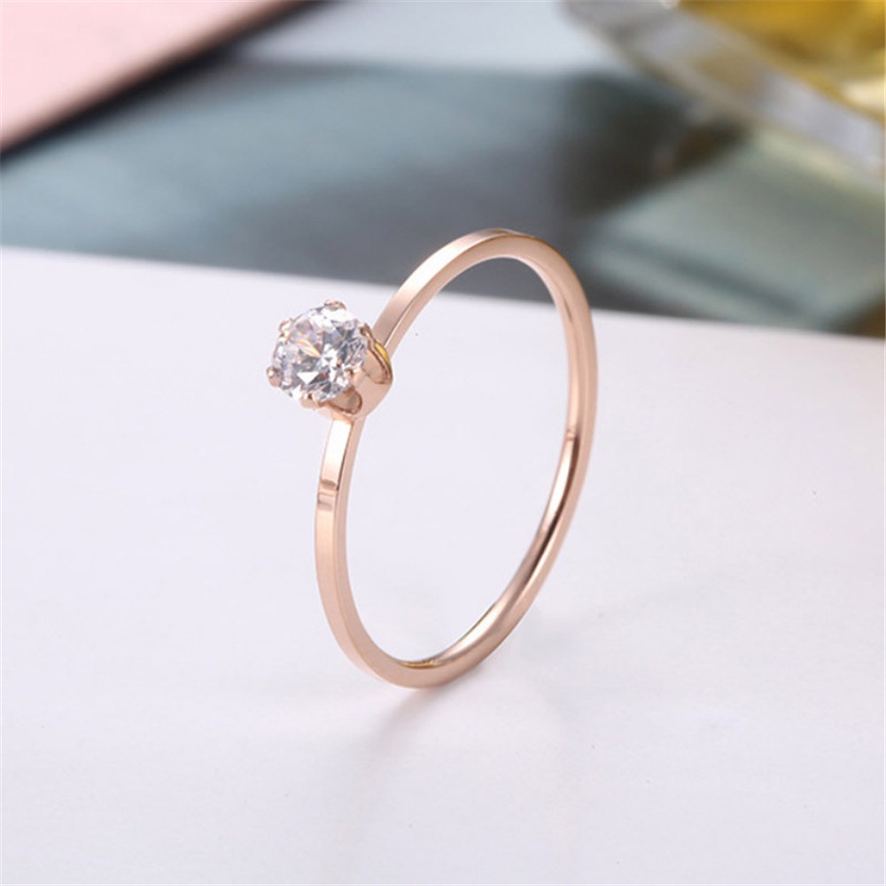 Nhẫn cưới thép không gỉ siêu mịn đính đá kim cương giả thời trang cho nữ