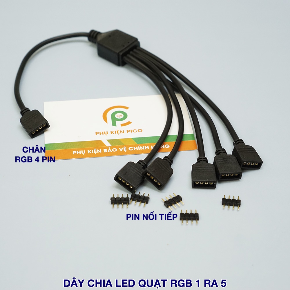 Dây chia cổng RGB 4pin loại 1 ra 1, 3, 5 kèm jump 2 đầu đực tương ứng với đầu chia