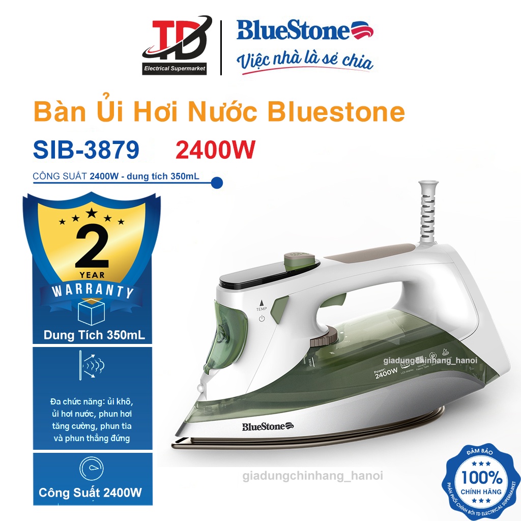 Bàn ủi hơi nước BlueStone SIB-3879,Công Suất 2400W, Màn LCD hiển thị thông số, Bảo Hành Chính Hãng 2 Năm