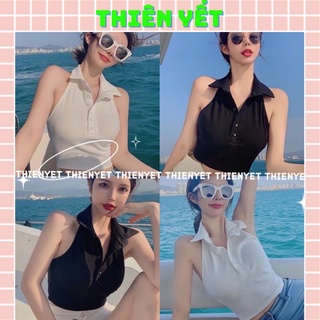 Áo YẾM CỔ SƠ MI HỞ LƯNG croptop QT- thiên yết